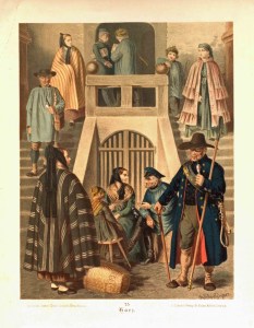 Trachten aus dem Harz. Chromlithographie von A. Kretschmer um 1887.